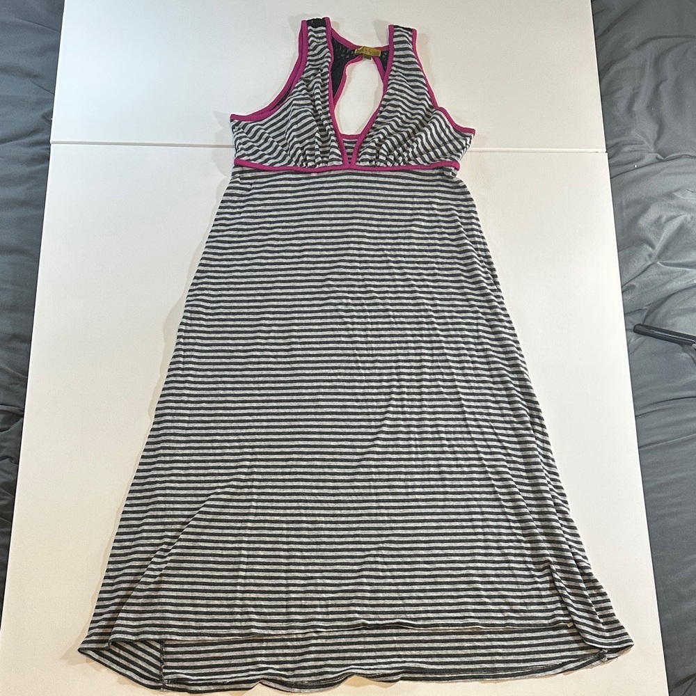Nicole Miller Striped Maxi Dress Sleeveless Pink Trim Size L